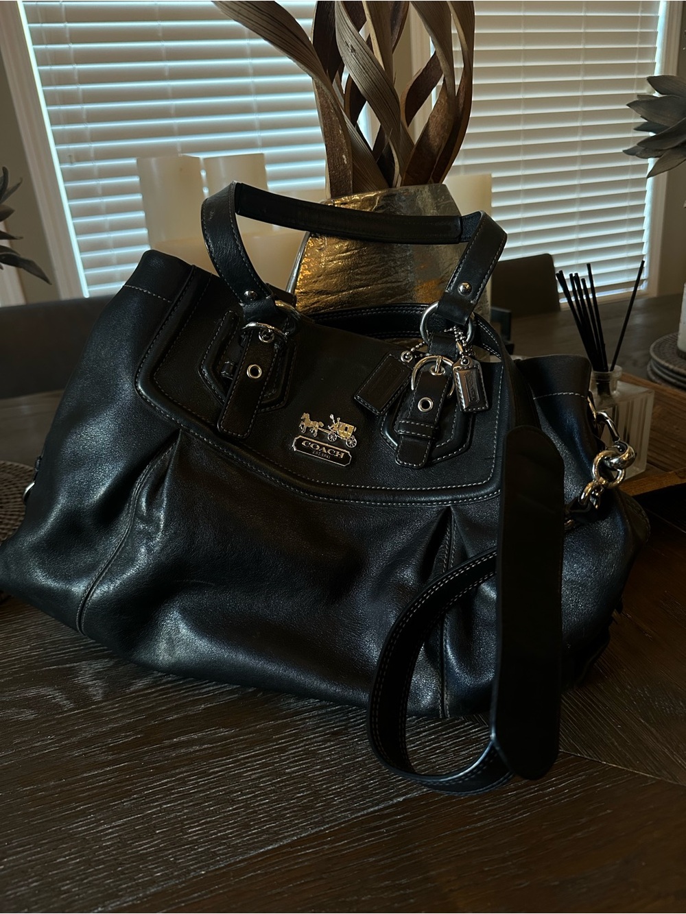 Coach Black Leather Tote with Shoulder Strap and Charm